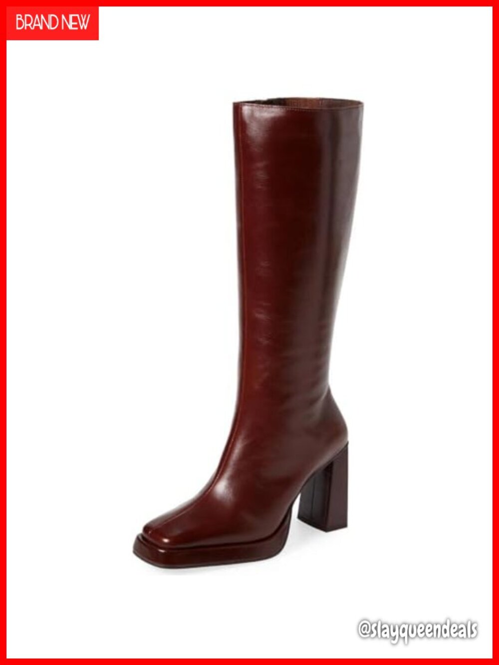 Women's Faux Leather Knee High Platform Block Heel Boots Square Toe Side Zip